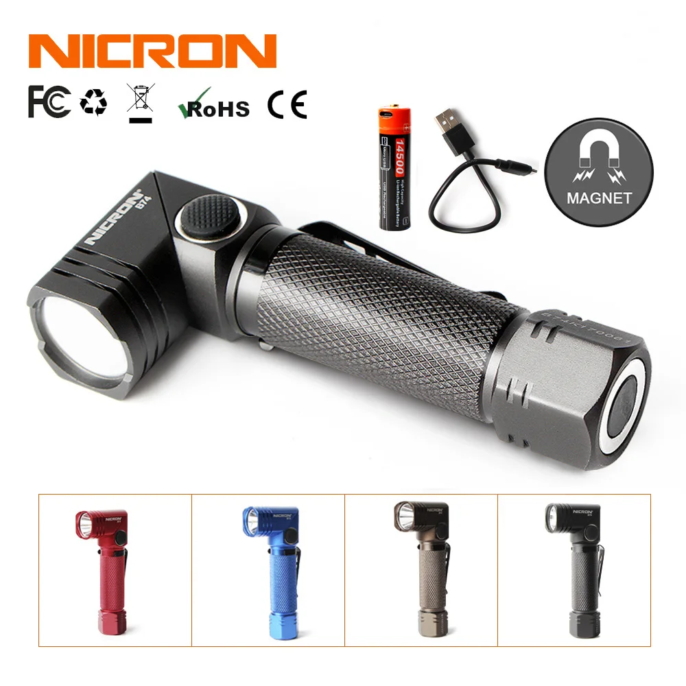NICRON 4 цвета портативный Угловой поворотный фонарик 600 лм водонепроницаемый IP65 14500