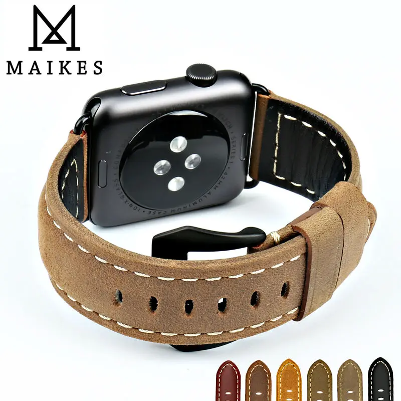 Najtaniej MAIKES nowy w stylu vintage leather od zegarków dla iwatch bransoletka pasek do apple watch 44mm 40mm 42mm 38mm seria 4 3 2 1 pasek do zegarka