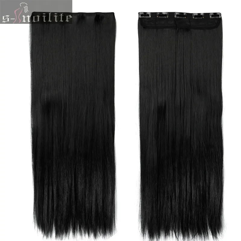 dark black Snoilite осень до талии длинные прямые клип в один кусок волосы для наращивания один кусок настоящие натуральные волосы синтетический зажим для наращивания волос - Цвет: dark black