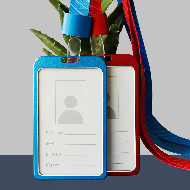 Id Card Holder Цветной алюминиевый сплав металлический вертикальный держатель удостоверения личности с шнурком автобусные карты офисные школьные канцелярские принадлежности