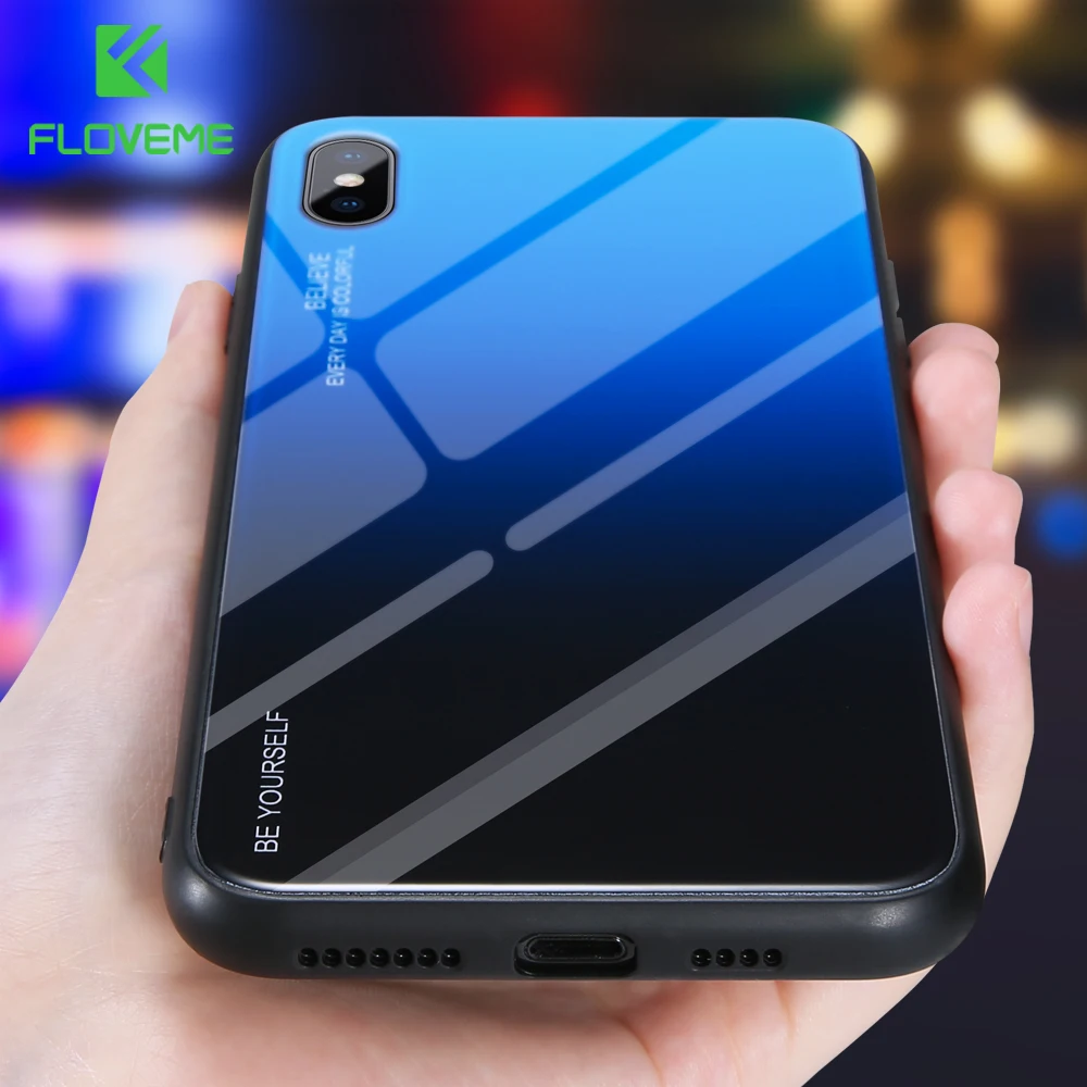 FLOVEME الزجاج المقسى حقيبة لهاتف أي فون 8 7 6 s 6 زائد التدرج اللون غطاء ل فون XR XS ماكس X الهاتف حالات كوكه كابا