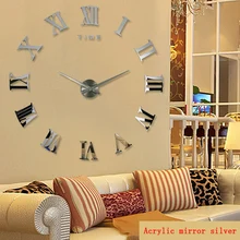 Promoción nuevo hogar Decoración espejo romano grande moda moderna relojes de cuarzo sala de estar diy Reloj de pared pegatina reloj envío gratis