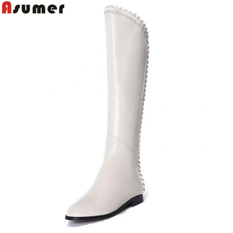 ASUMER 2019 New knee high boots women round toe zip pu leather boots elegant ladies ruffles autumn winter boots women ASUMER 2019 New knee high boots women round toe zip pu leather boots elegant ladies ruffles autumn winter boots women