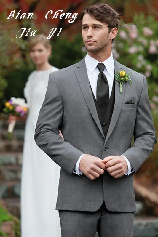 

2019 New Fashion Grey Men's Wedding Suits Prom Groom High quality Groomsmen Tuxedos Customed Party 3 pieces Suits