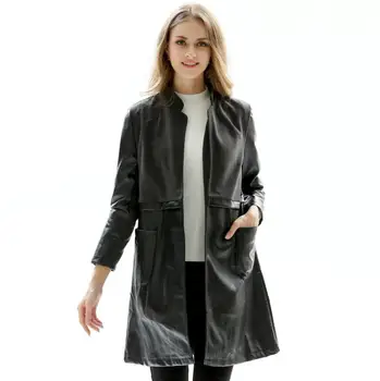 

Autumn Plus Size Faux Leather Jacket Women Splice PU Standing collar Long PU Coat Female slim black Outwear Windbreaker w177