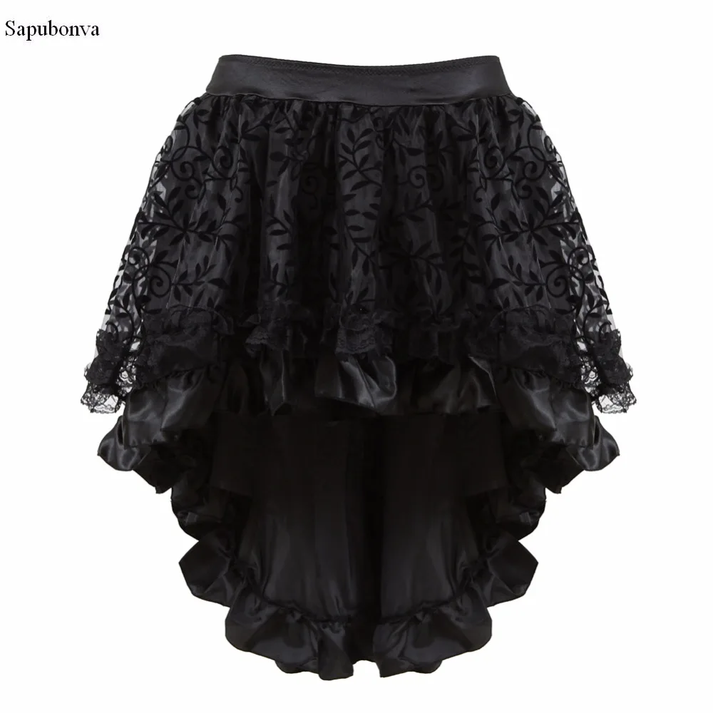 Sapubonva Skirt for Women High Low Lace Victorian Burlesque Costumes Gothic Steampunk Clothing Ruffled Matching Corset Vintage rococo crinoline underskirt petticoat women medieval victorian cage dress cosplay accessories