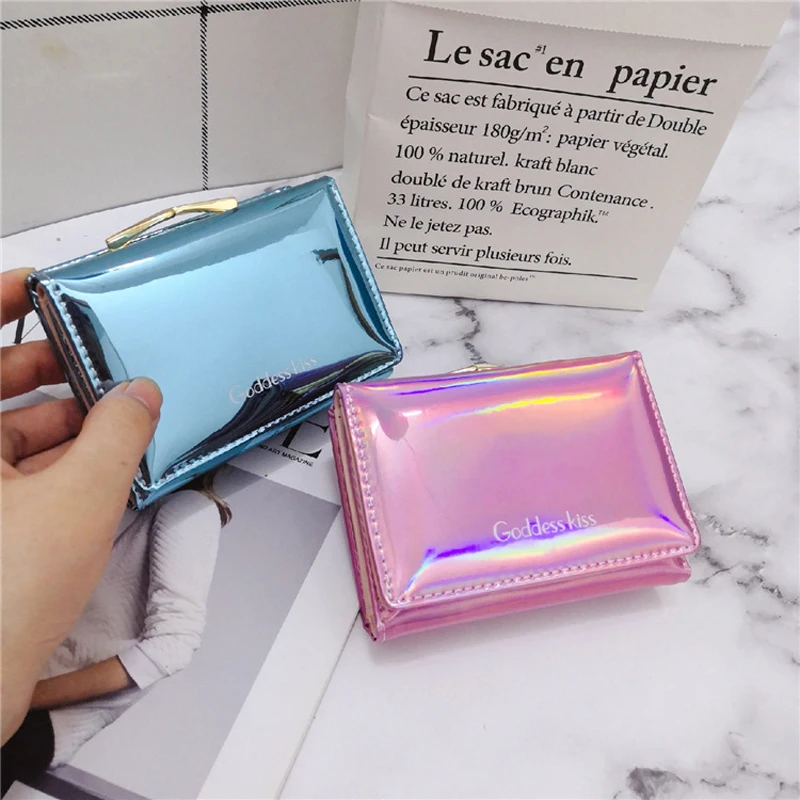 

Laser Holographic Girls/Women Wallet Short Carteira Cute Purse Small Wallets Women Folding Card Holder Coin Purse Cartera Mujer