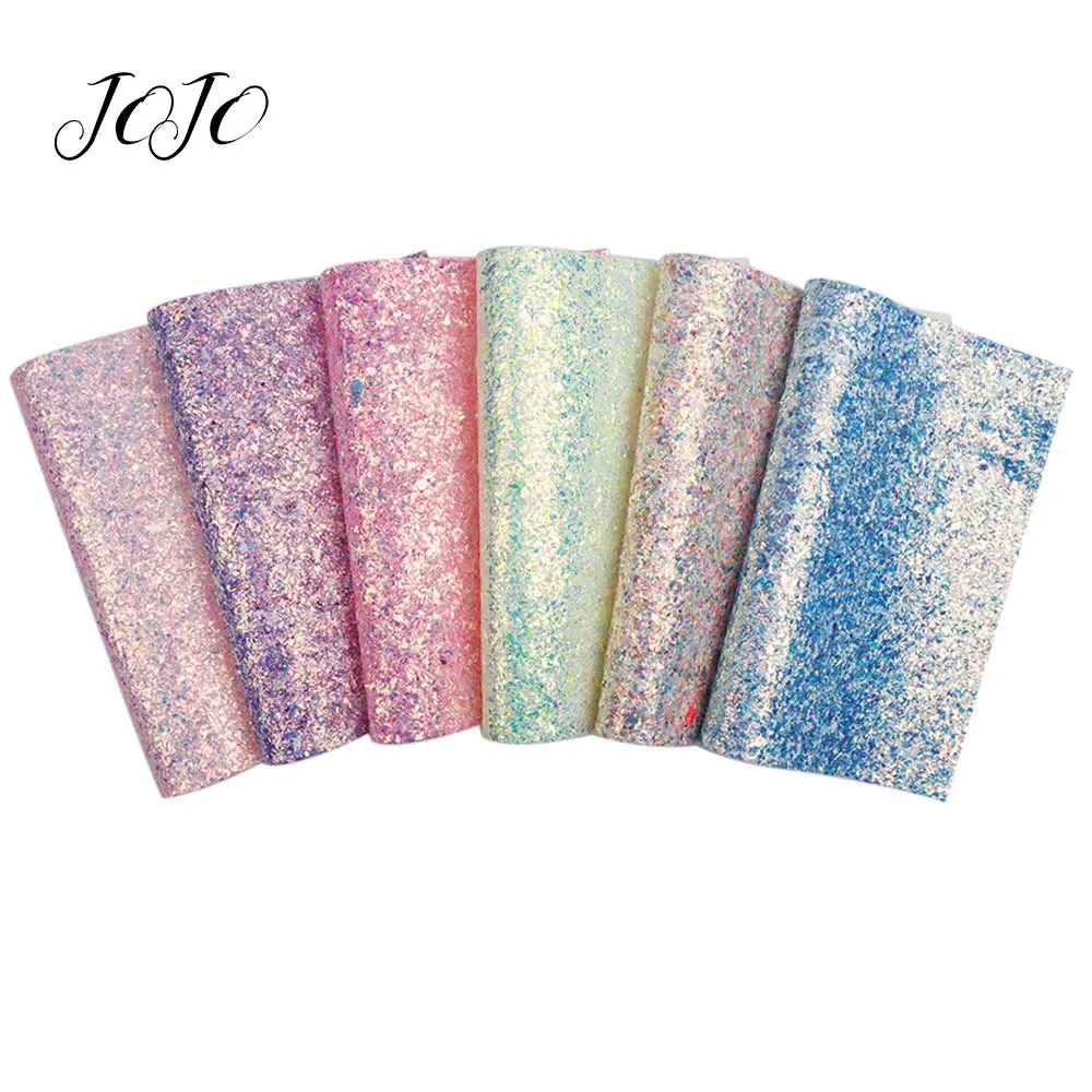 

JOJO BOWS 22*30cm 6pcs Glitter Fabric For Craft Candy Color Faux Synthetic Leather Sheet For Needlework Home Textile Decoration
