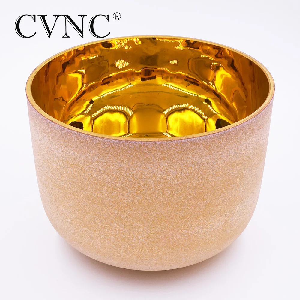 

CVNC Gold chakra tuned CDEFGAB any one Note Frosted Quartz Crystal Singing Bowl 8"