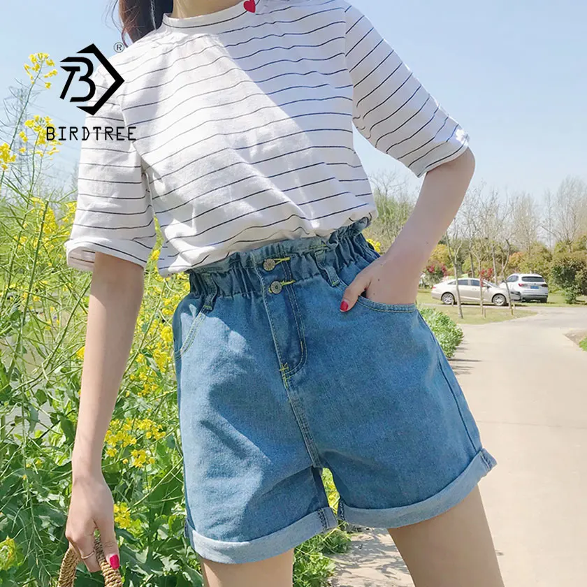 2019 новые летние женские плюс размеры S-5XL свободные шорты из денима Curl широкие брюки Твердые карман высокая эластичная талия Нижняя Лидер