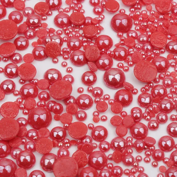 Разные цвета и размеры 2,5-8 мм керамические бусины полукруглые жемчужины 1900 шт DIY плоские с оборота жемчужные камни и Кристаллы ювелирные изделия Аксессуары для дизайна ногтей - Цвет: Red