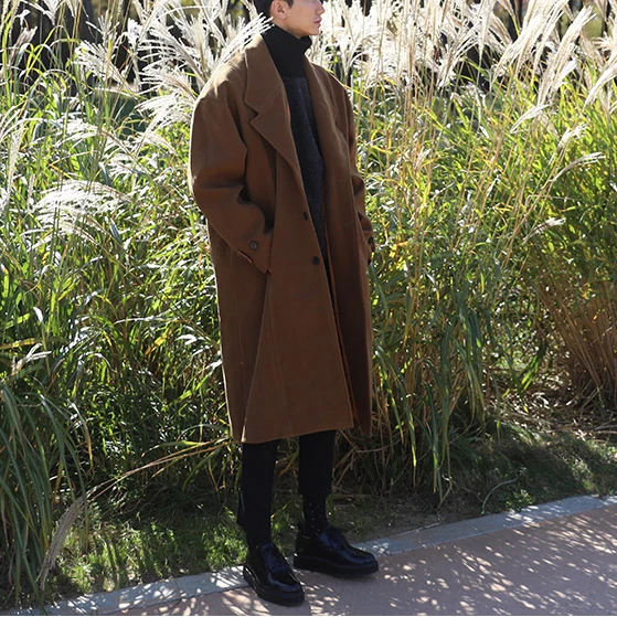Длинное дизайнерское шерстяное пальто шерстяная Верхняя одежда мужское свободное шерстяное пальто мужское короткое