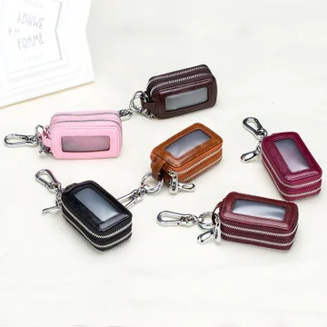

Car Key Case Men Women Universal Genuine Leather Waist Hanging Home Car Key Double Layer Case Pure Color Waist Case For Key Coin