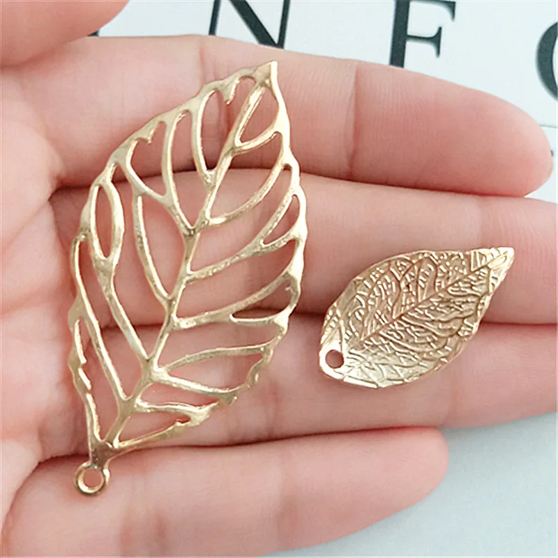 50pcs Gold Leaves Shape Necklace Pendants Charms Jewelry Making Findings