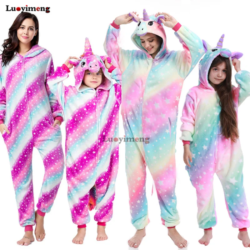 Kigurumi Kids Girls Unicorn Pajamas Unisex Family Onepiece Cartoon Halloween Costume Animal Onesie Pyjamas Adult Boys Sleepwear