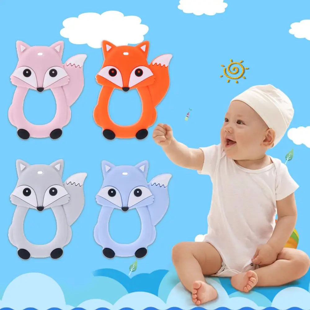 

Baby Silicone Gutta-percha Animal Fox Shape Multi-color Molars Cartoon Hand-toothed Teether Soothing Infant Kids Toys