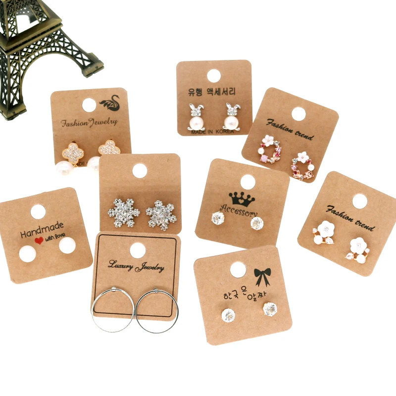 

New Arrive 20pcs Kraft Paper Jewelry Cards 4*4cm White Paper Fashion Earring Stud Earring Display Card Tags Can Print Logo Card