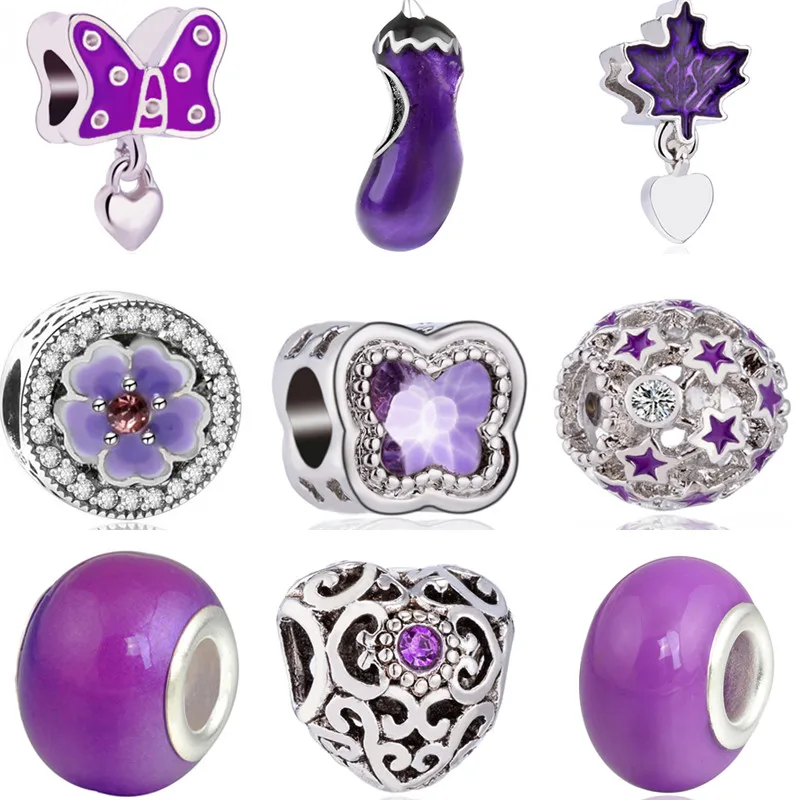 

Colorful Statement Crystal Eggplant Flowers Bowknot Hearts Stars Enamel Beads Charms Fit Pandora Bracelets Women Handmade Gifts