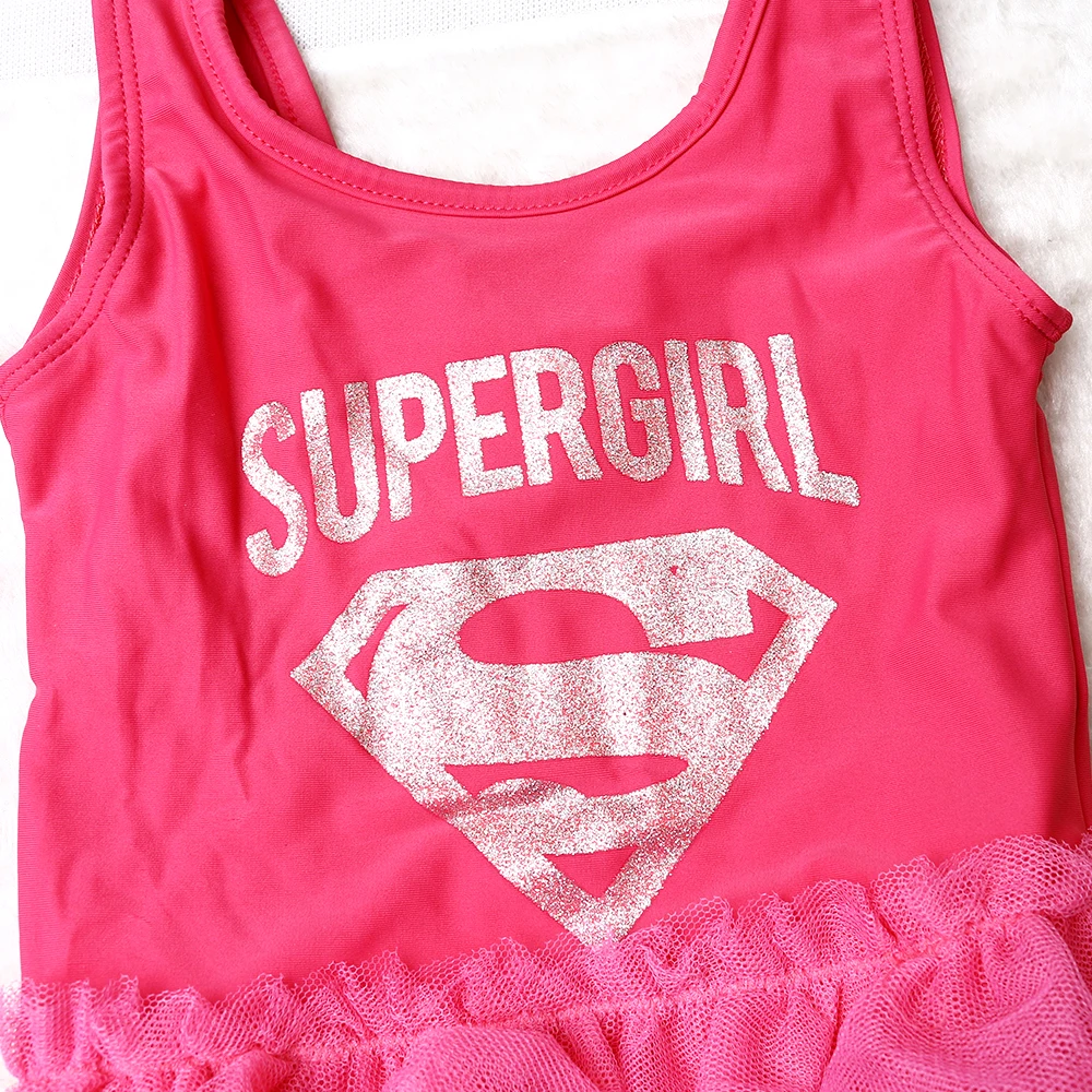 Цельный купальник для девочек, купальный костюм с надписью Supergirl, детский купальник для девочек, юбка, детская пляжная одежда, бикини, infantil-SW627