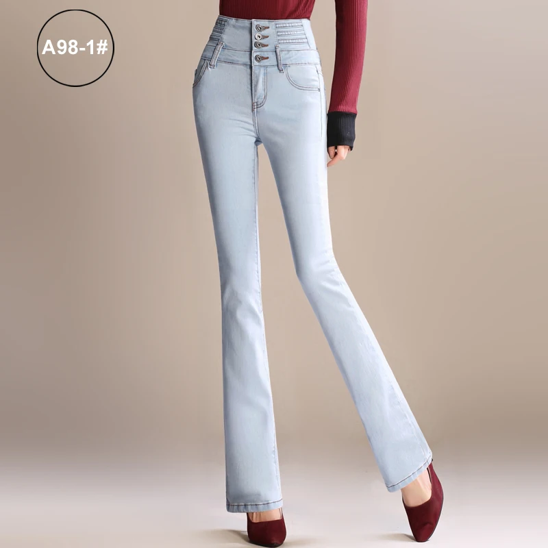 Женские джинсы с высокой талией, двубортные винтажные расклешенные брюки, модные Универсальные женские джинсы скинни, брюки длинные брюки, большие размеры