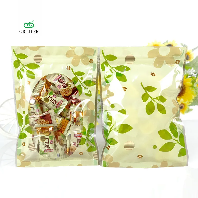 

Hot Sale 100pcs Various Sizes Clear Mylar Flat Bags Package Repacking Pouches w/ Green Leaves Design Storage Zip Lock Bags