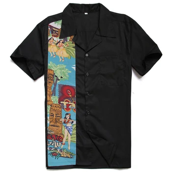 

New Designs Easter Statue Nude Girls Tiki Printing Male Casual Tops Cotton Rockabilly Vintage 40s 50s Club Plus Size Work Shirts