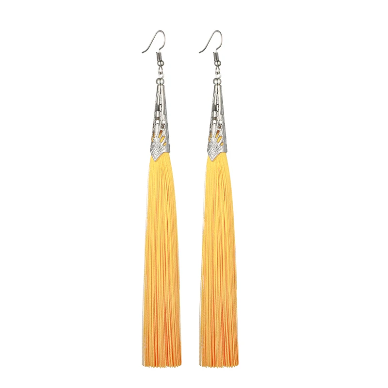 LOVBEAFAS Long Tassel Earrings For Women Fashion Jewelry Boho Drop Fringe Vintage Statement Bohemian Earrings Pendientes - Окраска металла: Yellow