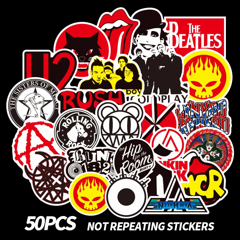 50 Pcs Rock& Roll Stickers Band For Laptop Luggage Bicycle Car Styling Skateboard Vinyl Decal Graffiti Punk Cool Stickers F3 - Цвет: 50pcs