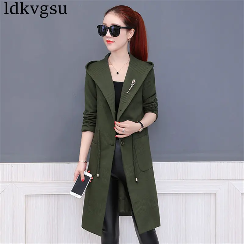 

2018 Female Spring Autumn Coat Women Fashion New Slim Hooded Windbreaker Coat Women Solid Color Elegant Long Trench Coats A870