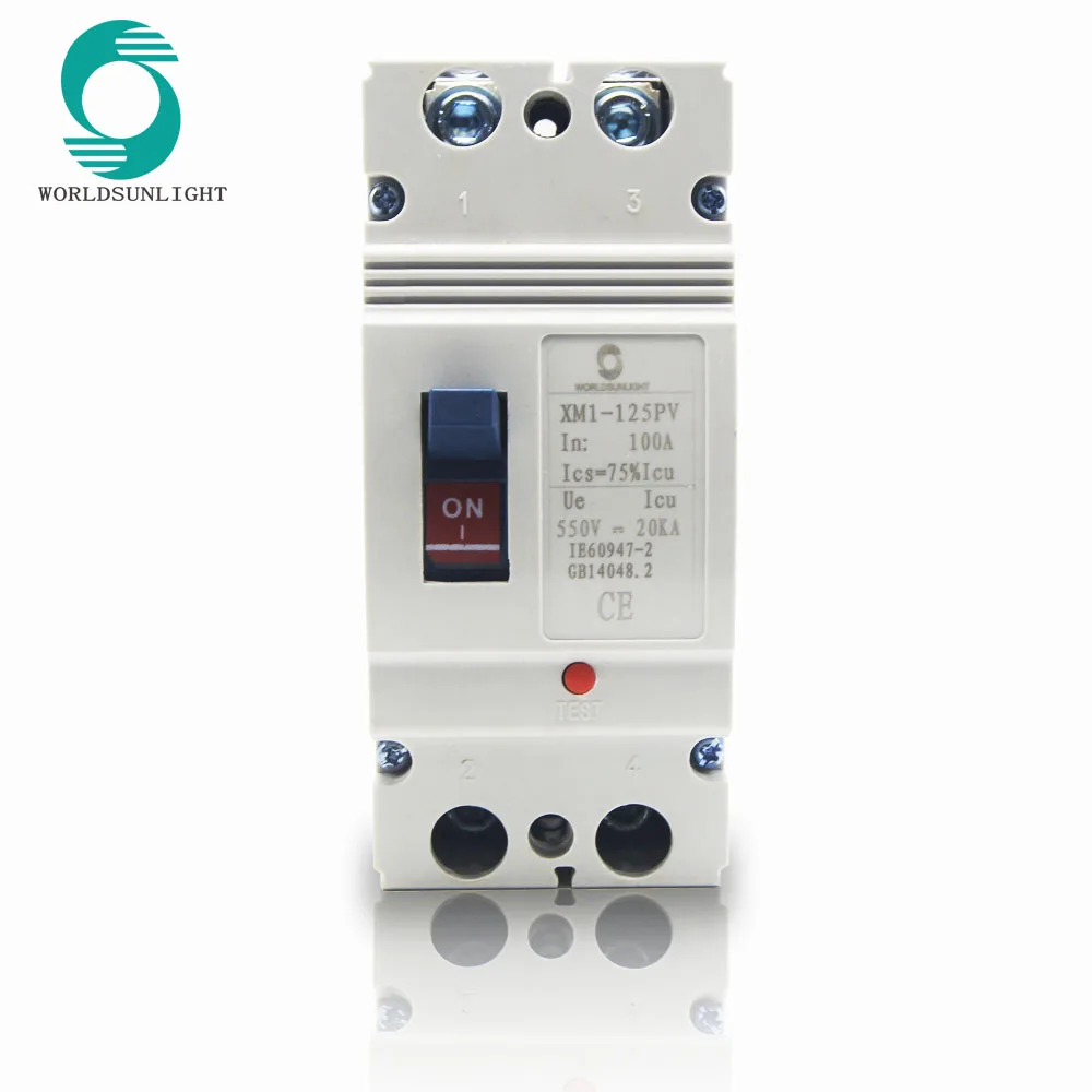 

CE Worldsunlight XM1-125PV 100A 2P DC 550V moulded case circuit breaker MCCB