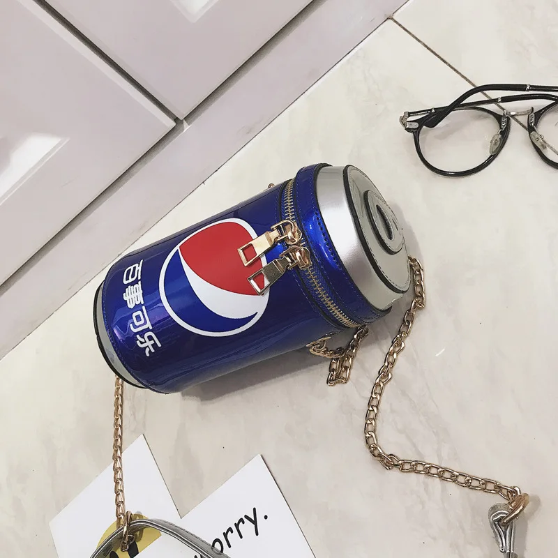New Cartoon Cute Women Bag Creative Personality Funny Cola Bottle Shoulder Bag Fashion Wild Chain Bag Soft Novelty PU Female Bag