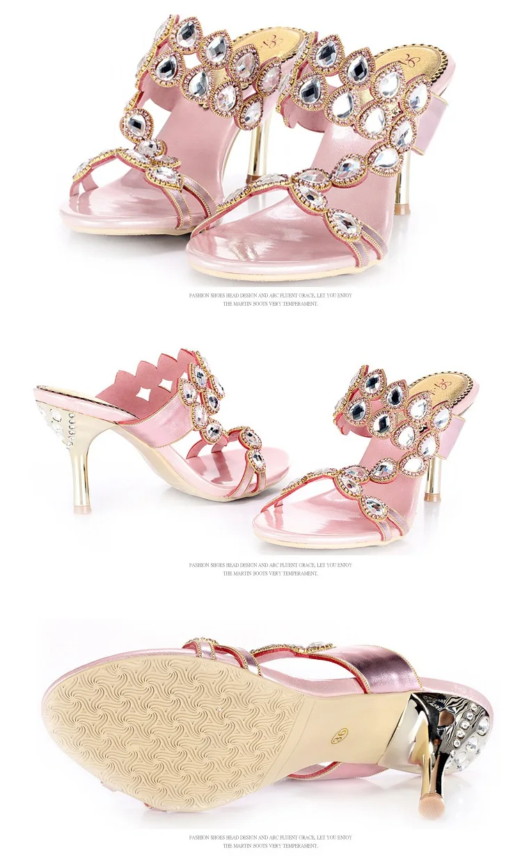 2016 Summer Hot Sale Sexy Womens Shoes Peep Toe Stiletto Heel Slippers Womens High Heels Party Sandals Evening Pink Purple Gold5