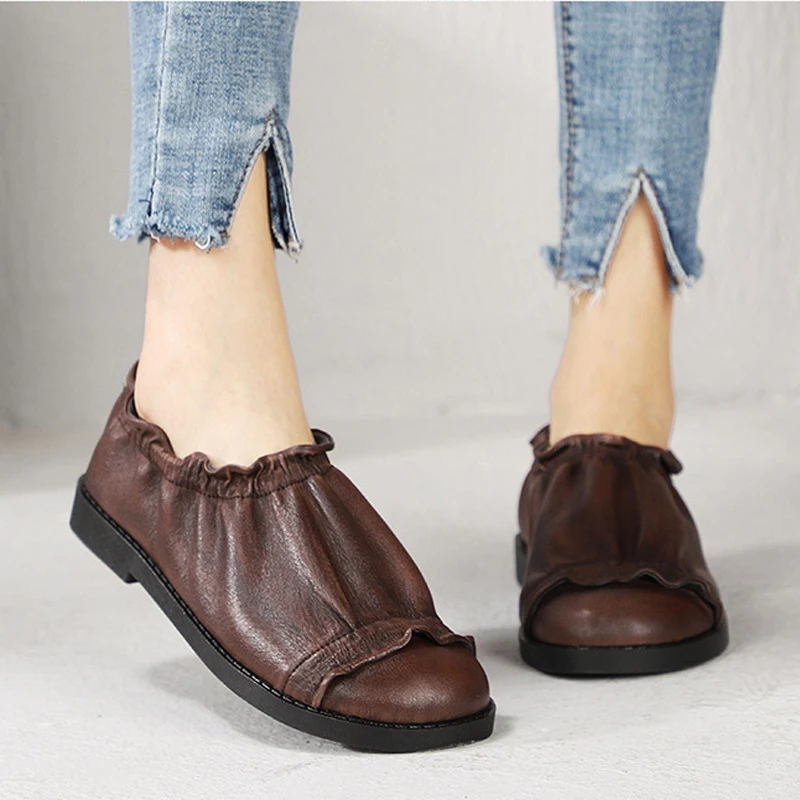 

Artdiya Original 2019 Spring and Summer New Retro Genuine Leather Flat Women Shoes Round Toe Soft leather Handmade Shoes H89-630