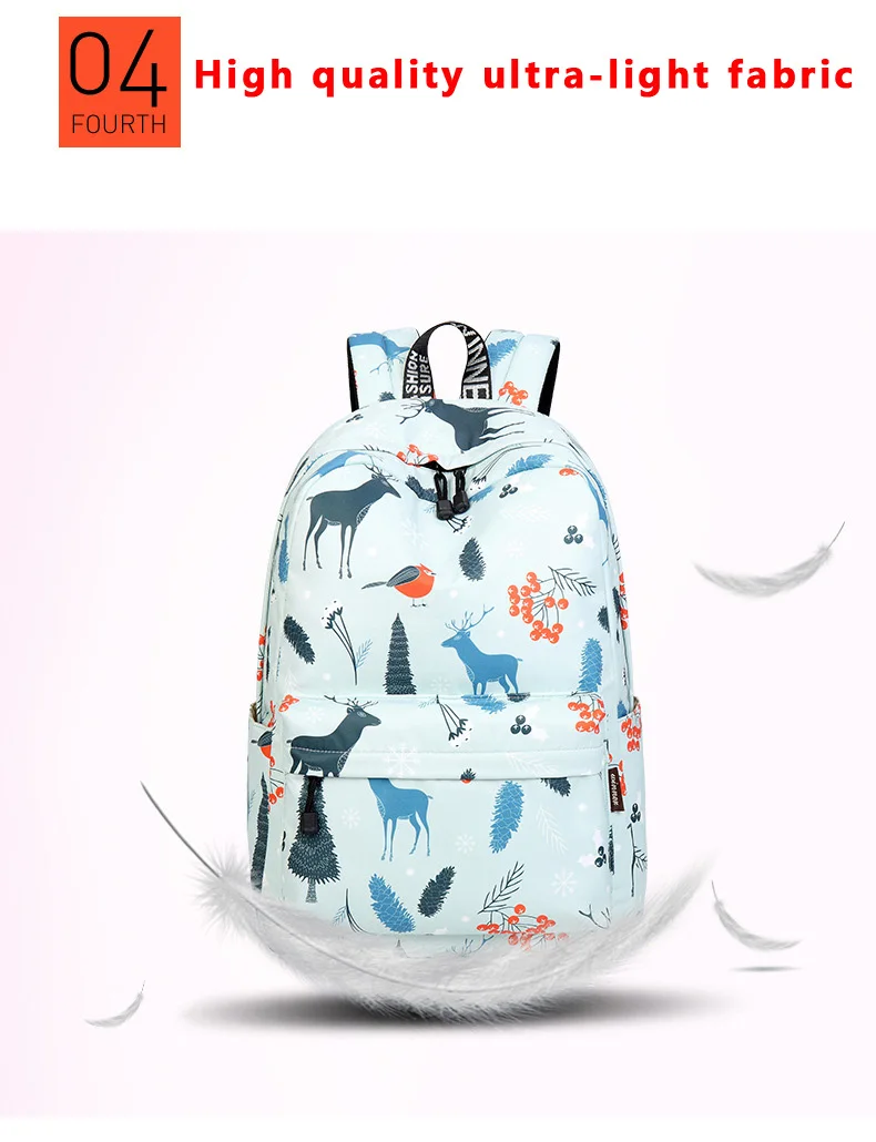 WINNER Cute Fashion Backpack Fresh Deer Pattern School Backpack For Teenage Girls Light Blue Travel Backpack Mochila  (8)