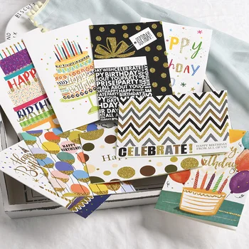 

18styles Creative retro birthday CARDS message CARDS Bronzing decoration folding process envelope separate packaging boardpaper