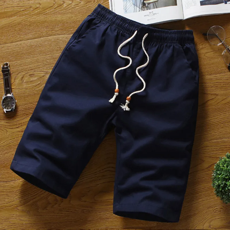 Новые летние хлопковые шорты мужские повседневные Slim Fit Дышащие мужские шорты Modis Большие размеры до колена однотонные короткие Masculino - Цвет: Navy