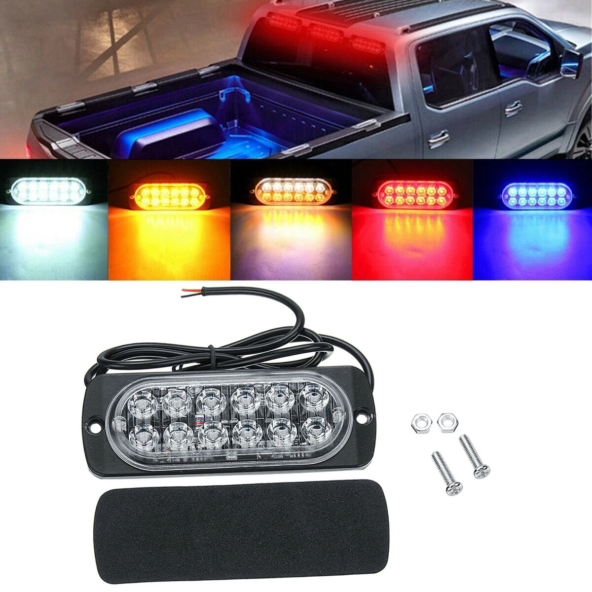 

12/24V 12 LED Car Emergency Flashing Strobe Light Warning Beacon Caution Lamp yellow / white / red / blue / yellow+white