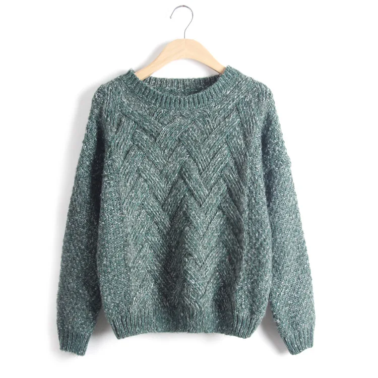 

2018 spring and autumn sweater women loose large size crewneck variegated knit Europe and America thick knit pullovers 169333