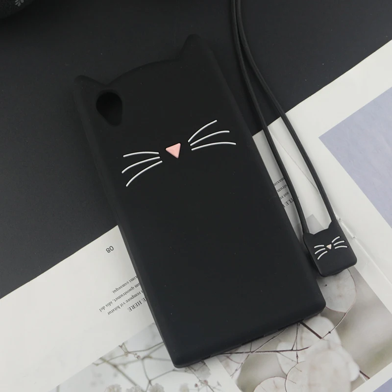 Cute 3D Cartoon Silicon Case for Sony Xperia L1 Cases Japan Glitter Beard Cat Lovely Ears Kitty Phone Cover for L1 Dual