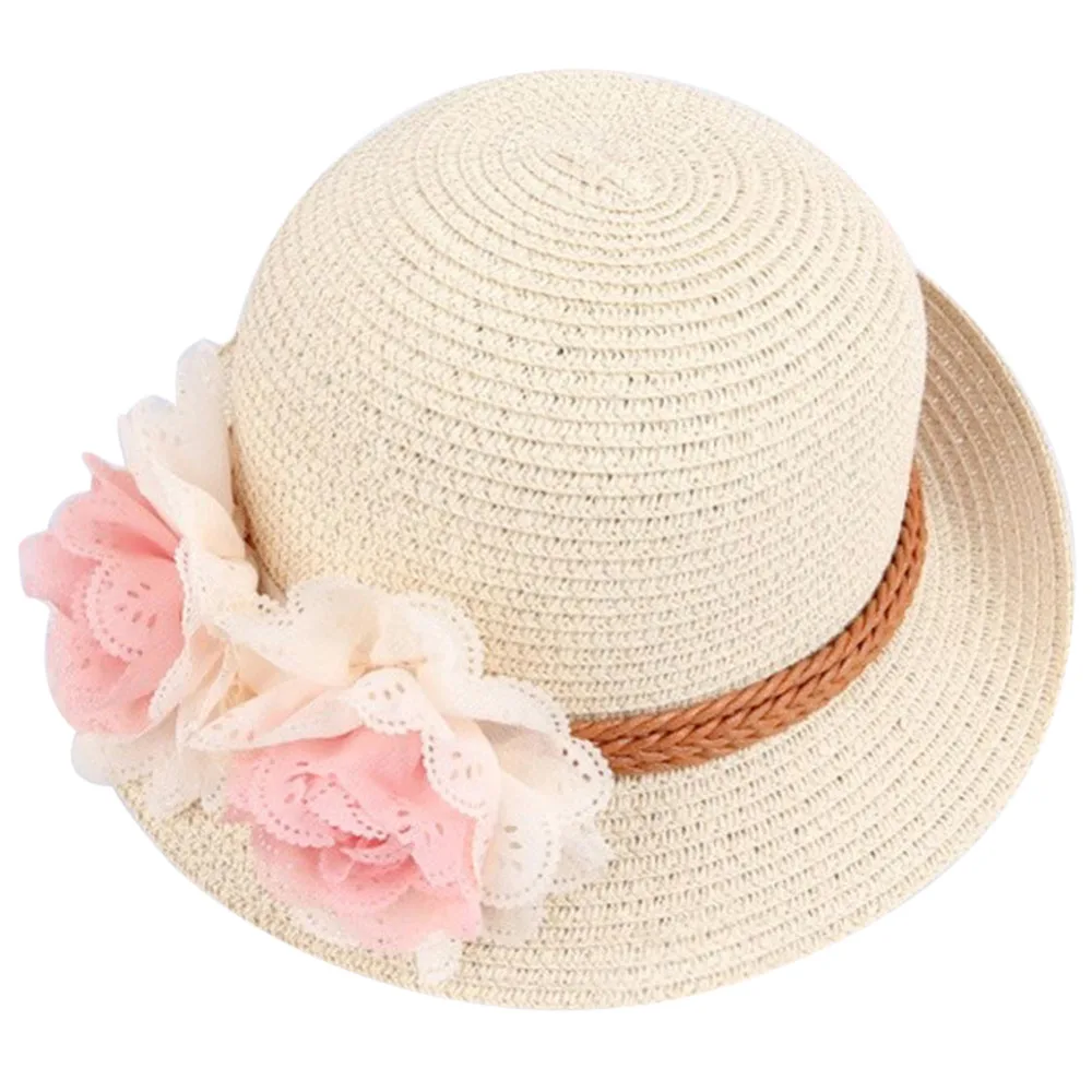 2016 New Summer Kids Floral Straw Hats Fedora Hat Children Visor Beach ...