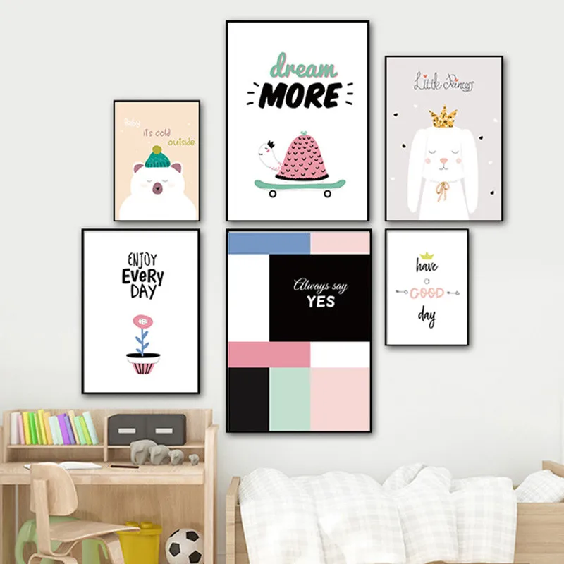 Modern Cartoon Lovely Print Living Room Home Decor Poster Nordic Canvas Painting Children Bedroom Picture Wall Art Letter Quote | Дом и сад