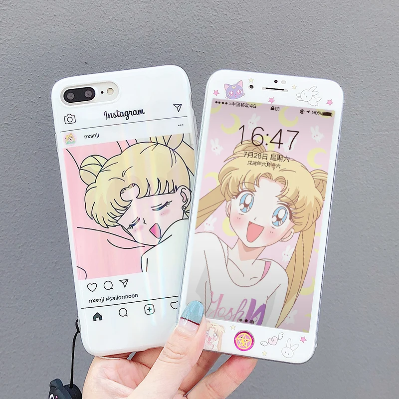 Новый чехол Сейлор Мун для iPhone 7/8 plus мягкий силиконовый с блестками 6 6s и Передняя