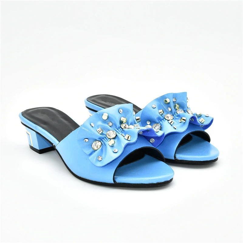 Новейший дизайн; женские босоножки в африканском стиле; коллекция года; летние женские модельные туфли; элегантные туфли с открытым носком и кристаллами; свадебные туфли со стразами - Цвет: Небесно-голубой