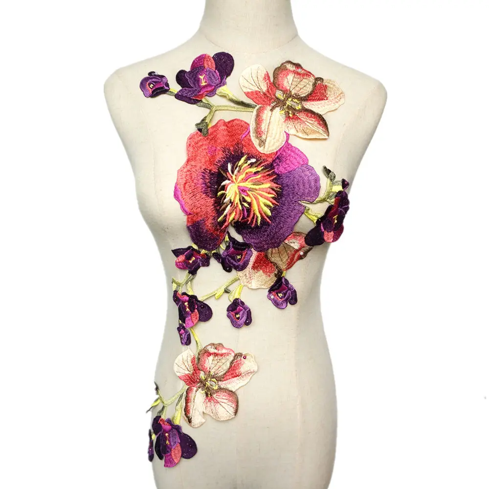

Embroidered Purple Red Flowers Petal Fabric Appliques Collar Trimmings Sew On Patches For Wedding Dress DIY Decoration
