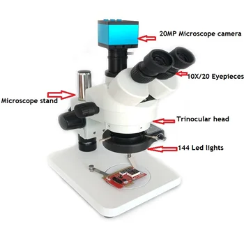 

7-45X simul-focal Trinocular Stereo Microscope 20MP HDMI Microscopio camera adjustable 144 led ring lights for cell phone repair