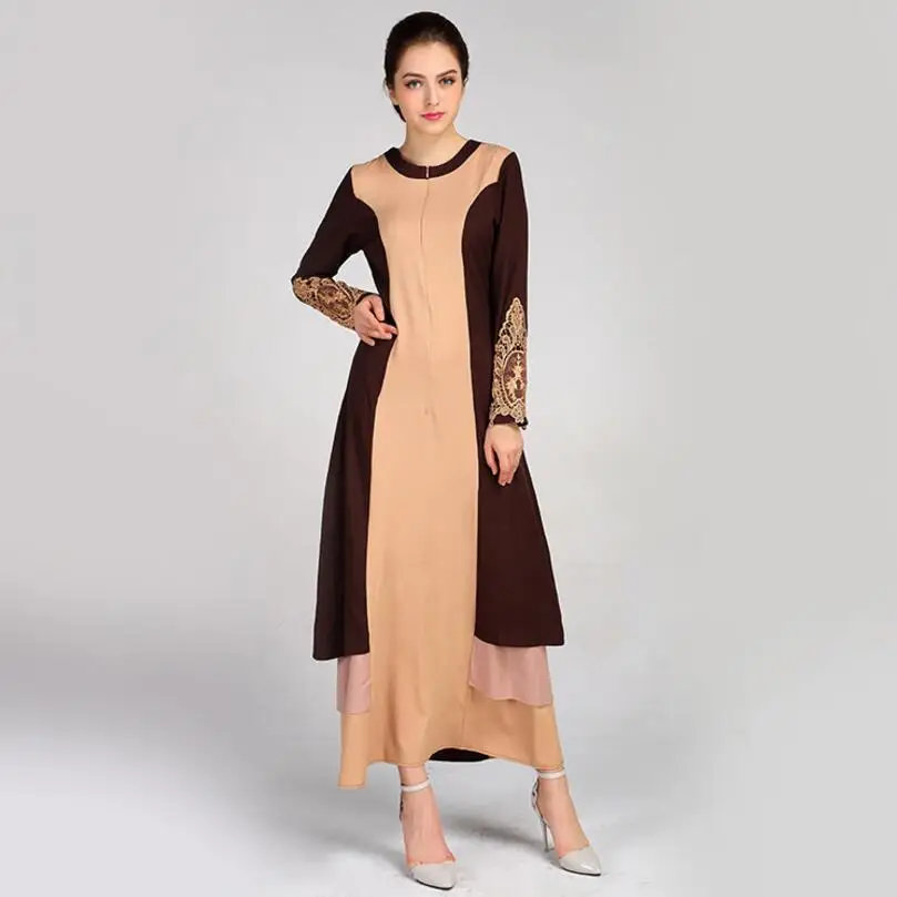 2018 Новый взрослый мусульманская одежда Женская мода кружева крючком шить мусульмане турецкий Абаи мусульманское платье a805