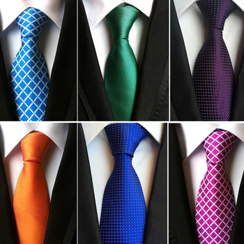 RBOCOTT Plaid Ties Men s Fashion Tie 8cm Blue Necktie Green Orange Color Neck Tie For