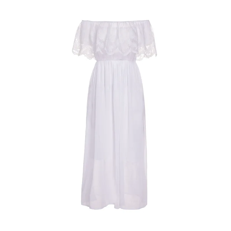 Сексуальные богемные Макси-платья с открытыми плечами для женщин, летние пляжные платья с вырезом лодочкой, элегантные вечерние платья белого цвета