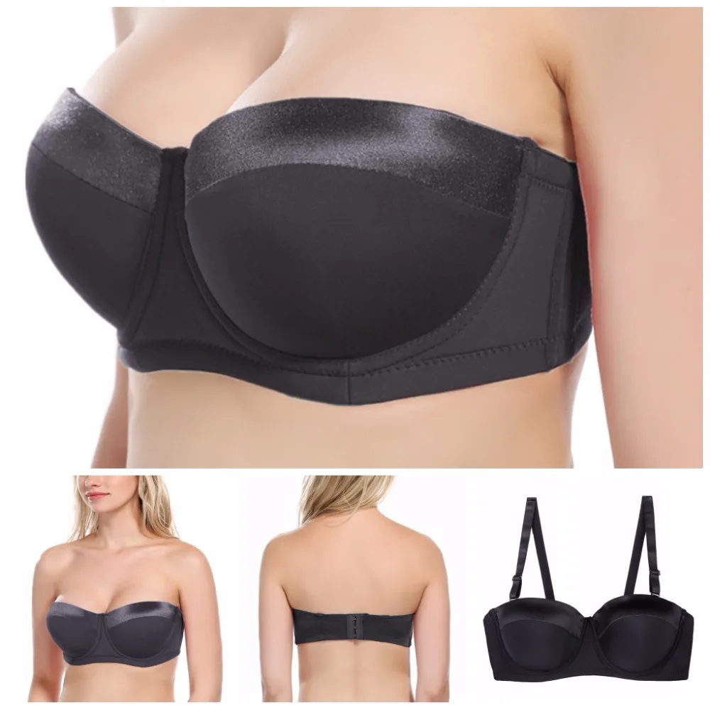  Women Strapless Bra Plus size 32-46 B/C/D/DD/E/F/G Half Cup Multiway Balcontette Bra with Straps N0