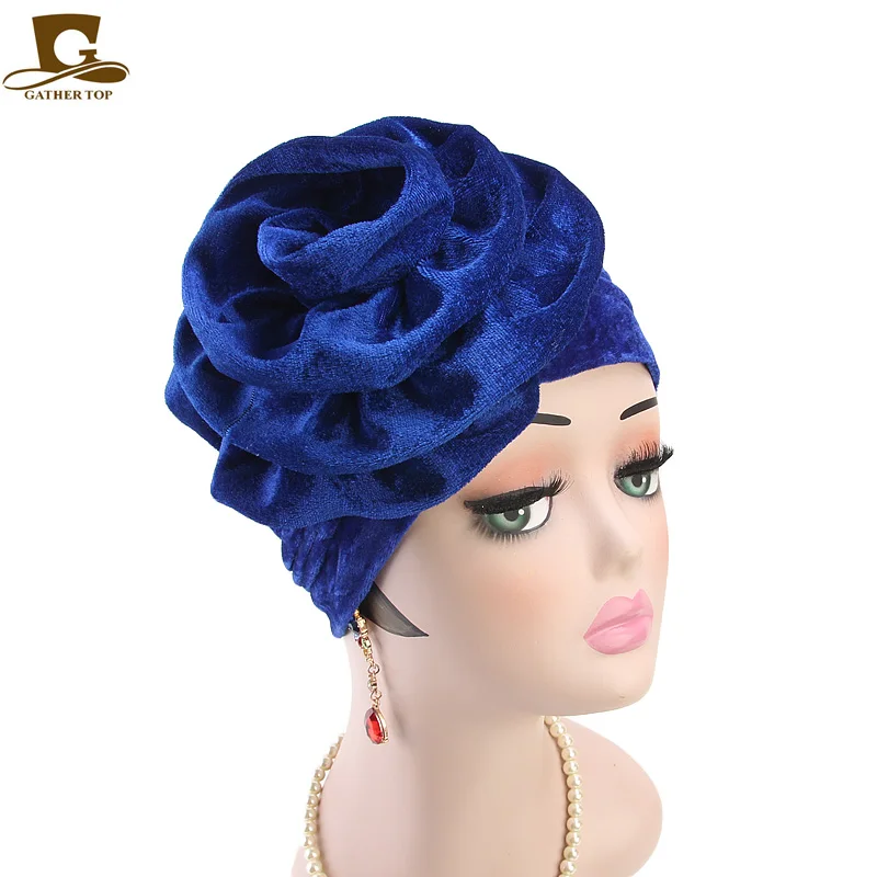 

New Women Turban Velvet Muslim Hat Flower Shape Headwear
